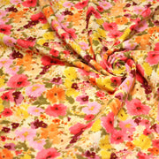 Tissu double gaze imprimée fleuri rose et jaune - OEKO - TEX STANDARD 100 - tissuspipi.com