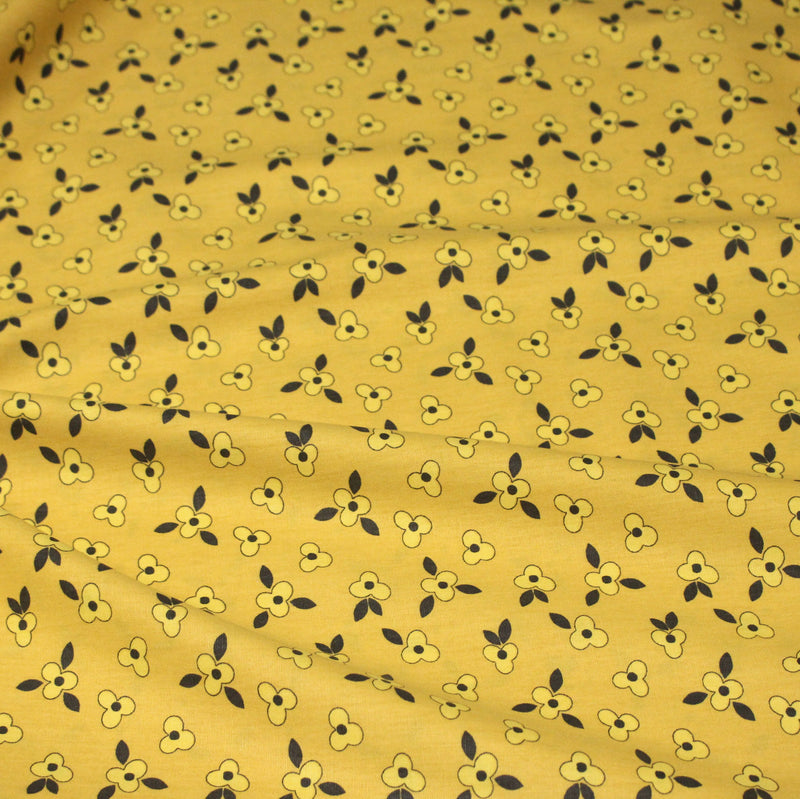 Tissu popeline coton jaune aux fleurs graphiques jaunes - tissuspipi.com