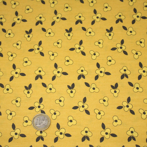 Tissu popeline coton jaune aux fleurs graphiques jaunes - tissuspipi.com