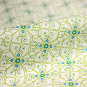 Tissu popeline ART NOUVEAU, fin motif géométrique floral bleu & vert - tissuspipi.com