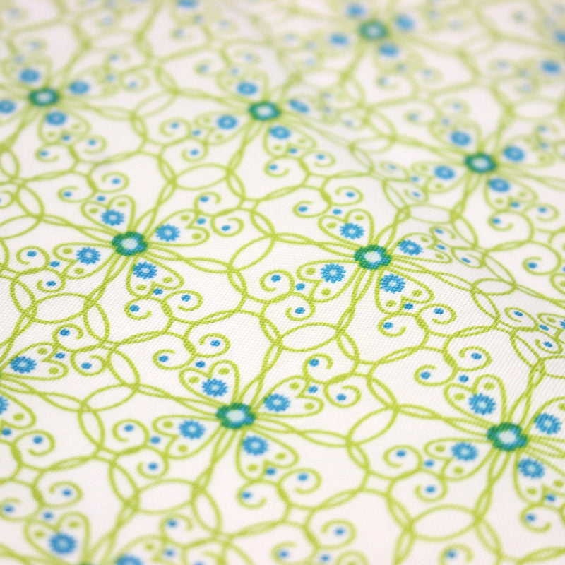 Tissu popeline ART NOUVEAU, fin motif géométrique floral bleu & vert - tissuspipi.com