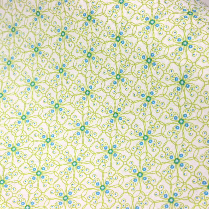 Tissu popeline ART NOUVEAU, fin motif géométrique floral bleu & vert - tissuspipi.com