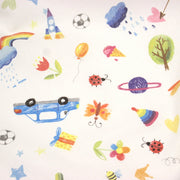 Tissu cotonnade aux DESSINS D'ENFANT multicolores, fond blanc - tissuspipi.com