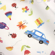 Tissu cotonnade aux DESSINS D'ENFANT multicolores, fond blanc - tissuspipi.com