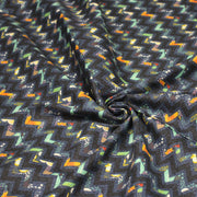 Tissu popeline coton zig zag bleu, noir et fines fleurs multicolores - tissuspipi.com