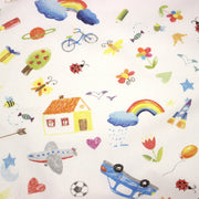 Tissu cotonnade aux DESSINS D'ENFANT multicolores, fond blanc - tissuspipi.com