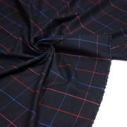 Tissu draperie lainage bleu nuit motif windowpane aux liserés roses rouges et bleu roi - tissuspipi.com