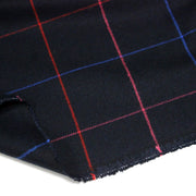 Tissu draperie lainage bleu nuit motif windowpane aux liserés roses rouges et bleu roi - tissuspipi.com