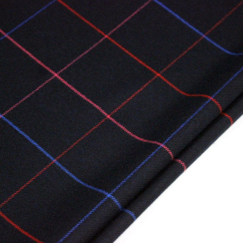 Tissu draperie lainage bleu nuit motif windowpane aux liserés roses rouges et bleu roi - tissuspipi.com