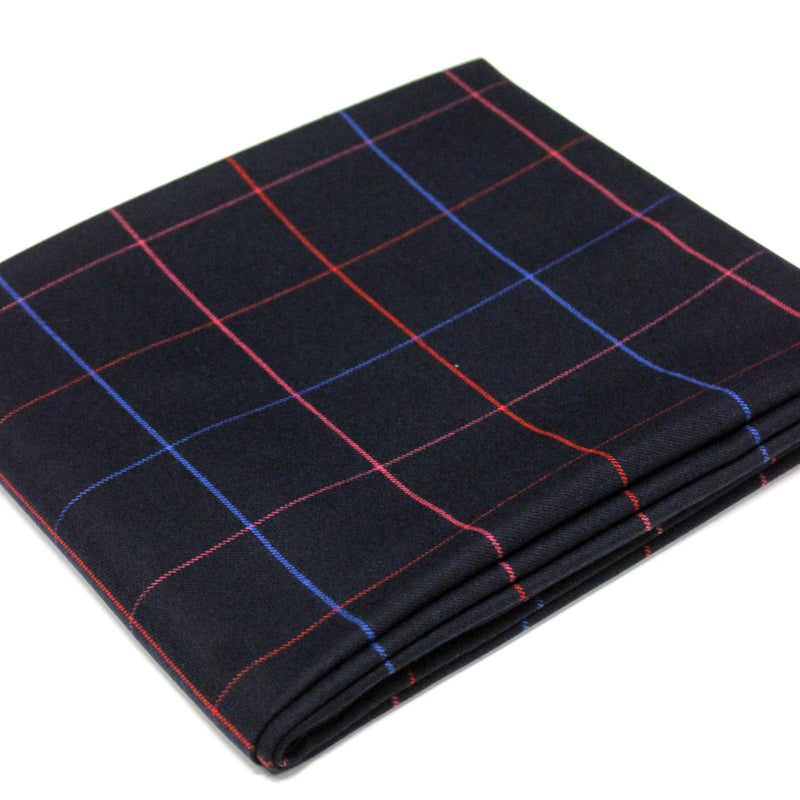 Tissu draperie lainage bleu nuit motif windowpane aux liserés roses rouges et bleu roi - tissuspipi.com