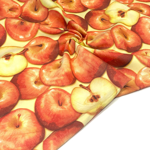 Tissu gabardine coton imprimée aux pommes oranges et jaunes - tissuspipi.com