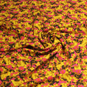 Tissu Viscose fluide MAKIA, floral jaune et rose, fond ocre - STANDARD 100 OEKO - TEX - tissuspipi.com