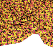 Tissu Viscose fluide MAKIA, floral jaune et rose, fond ocre - STANDARD 100 OEKO - TEX - tissuspipi.com