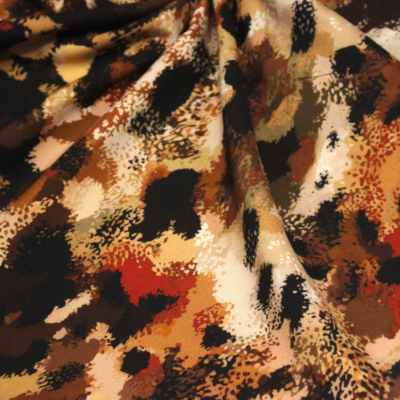Tissu Viscose fluide GEPI, motif pelage caramel, sable, chocolat, noir - STANDARD 100 OEKO - TEX - tissuspipi.com