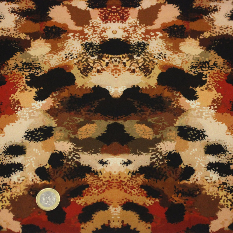 Tissu Viscose fluide GEPI, motif pelage caramel, sable, chocolat, noir - STANDARD 100 OEKO - TEX - tissuspipi.com