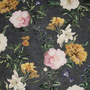 Tissu de coton demi - natté ROMANTISME aux grandes fleurs jaunes, roses et blanches - OEKO - TEX - tissuspipi.com