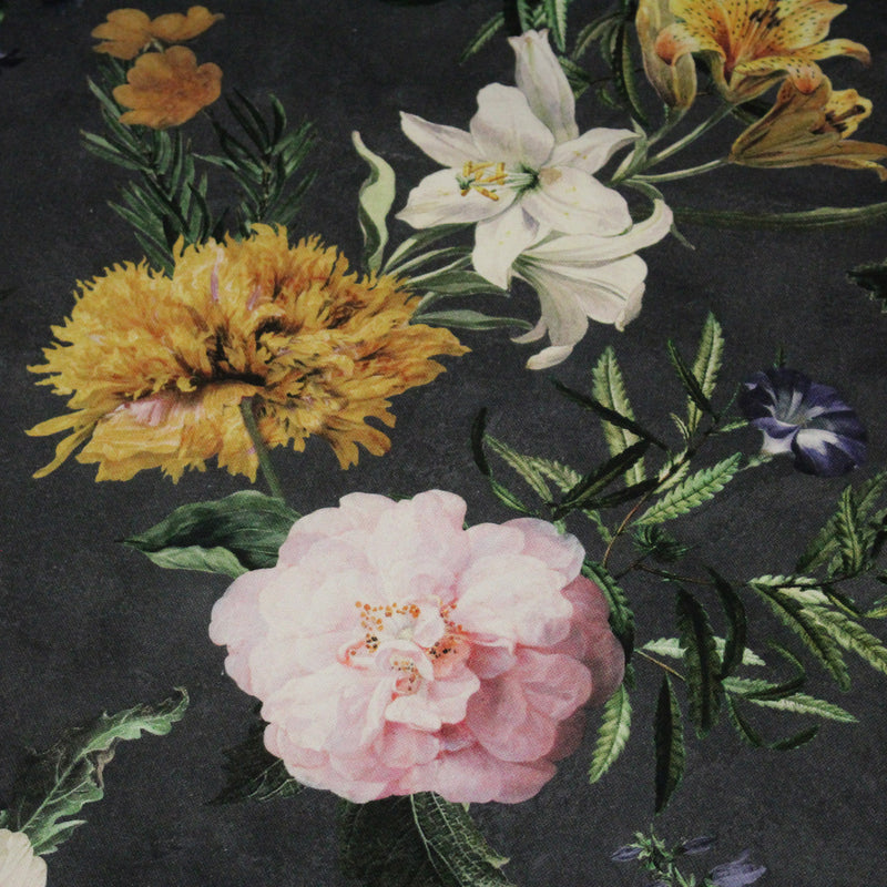 Tissu de coton demi - natté ROMANTISME aux grandes fleurs jaunes, roses et blanches - OEKO - TEX - tissuspipi.com