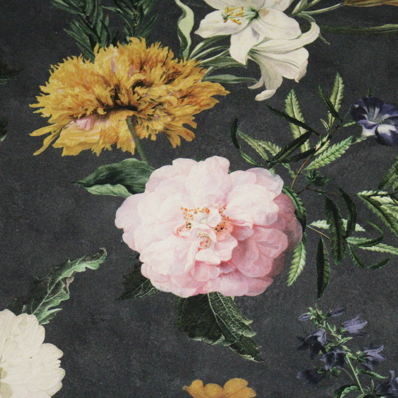 Tissu de coton demi - natté ROMANTISME aux grandes fleurs jaunes, roses et blanches - OEKO - TEX - tissuspipi.com