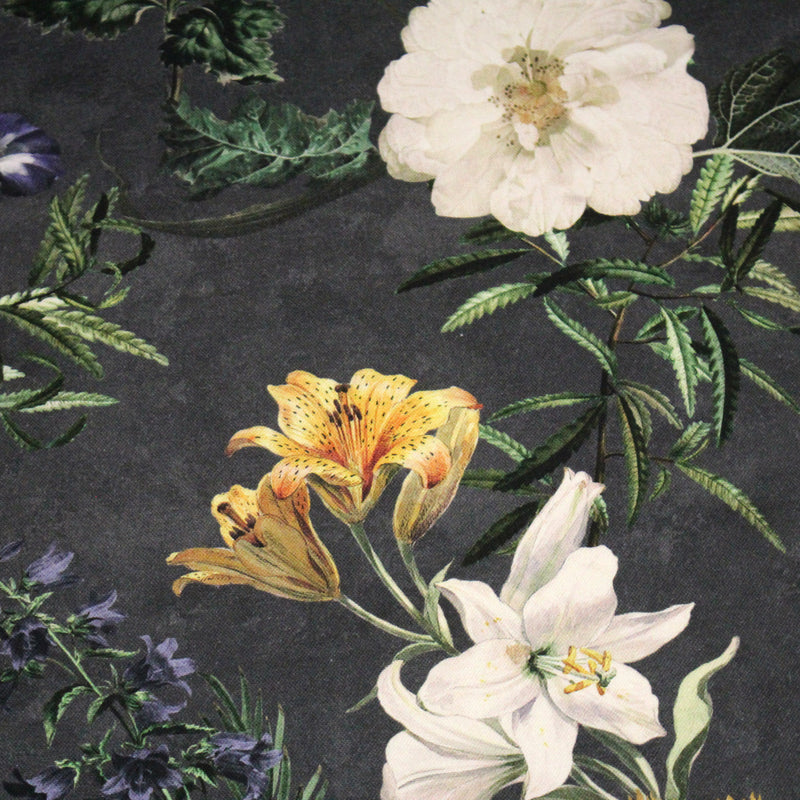 Tissu de coton demi - natté ROMANTISME aux grandes fleurs jaunes, roses et blanches - OEKO - TEX - tissuspipi.com