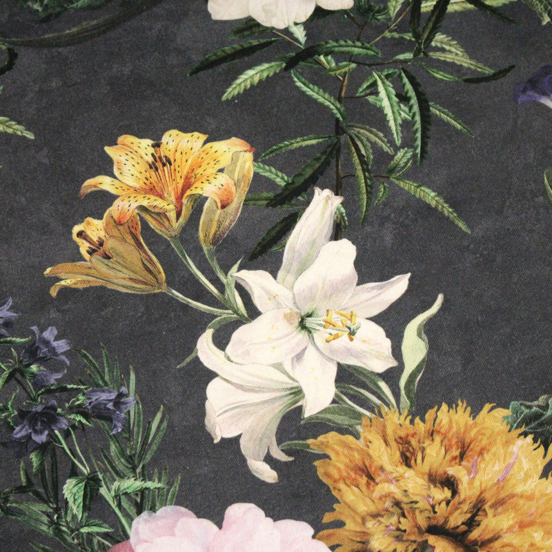 Tissu de coton demi - natté ROMANTISME aux grandes fleurs jaunes, roses et blanches - OEKO - TEX - tissuspipi.com