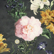 Tissu de coton demi - natté ROMANTISME aux grandes fleurs jaunes, roses et blanches - OEKO - TEX - tissuspipi.com