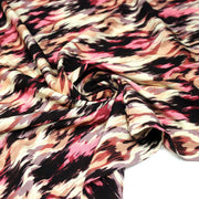 Tissu Viscose fluide motif IKAT rose, chocolat, écru - STANDARD 100 OEKO - TEX - tissuspipi.com