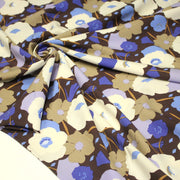 Tissu Viscose fluide GEORGINA floral marron, écru et bleu - OEKO - TEX - tissuspipi.com
