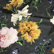 Tissu de coton demi - natté ROMANTISME aux grandes fleurs jaunes, roses et blanches - OEKO - TEX - tissuspipi.com