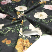 Tissu de coton demi - natté ROMANTISME aux grandes fleurs jaunes, roses et blanches - OEKO - TEX - tissuspipi.com