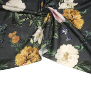 Tissu de coton demi - natté ROMANTISME aux grandes fleurs jaunes, roses et blanches - OEKO - TEX - tissuspipi.com