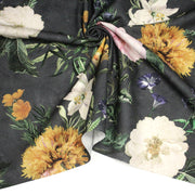Tissu de coton demi - natté ROMANTISME aux grandes fleurs jaunes, roses et blanches - OEKO - TEX - tissuspipi.com