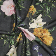 Tissu de coton demi - natté ROMANTISME aux grandes fleurs jaunes, roses et blanches - OEKO - TEX - tissuspipi.com