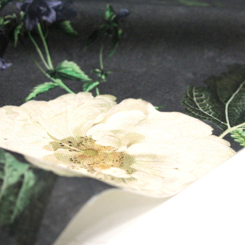 Tissu de coton demi - natté ROMANTISME aux grandes fleurs jaunes, roses et blanches - OEKO - TEX - tissuspipi.com