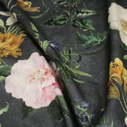 Tissu de coton demi - natté ROMANTISME aux grandes fleurs jaunes, roses et blanches - OEKO - TEX - tissuspipi.com