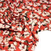 Tissu Viscose fluide SOLINE, rouge aux fleurs roses et noires - STANDARD 100 OEKO - TEX - tissuspipi.com