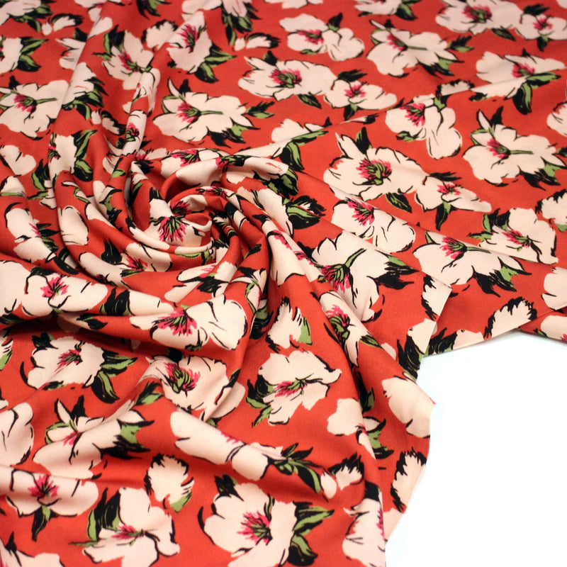 Tissu Viscose fluide SOLINE, rouge aux fleurs roses et noires - STANDARD 100 OEKO - TEX - tissuspipi.com