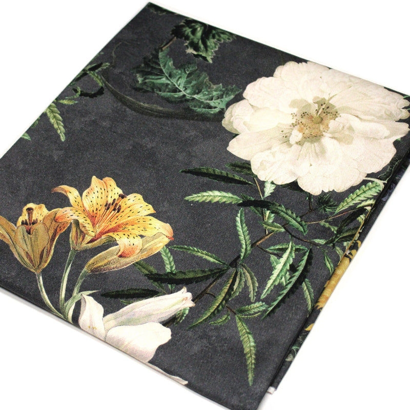 Tissu de coton demi - natté ROMANTISME aux grandes fleurs jaunes, roses et blanches - OEKO - TEX - tissuspipi.com