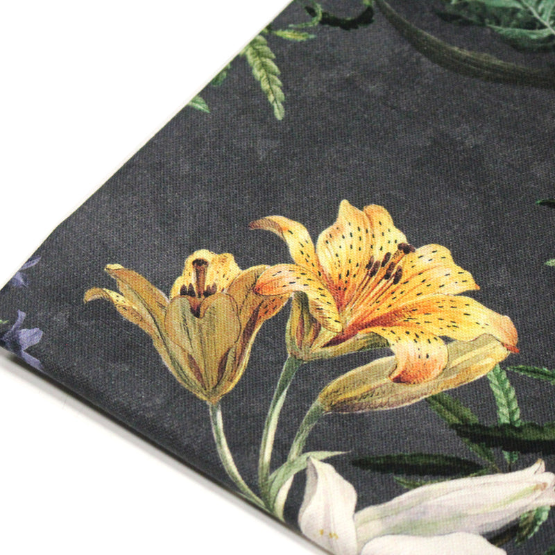 Tissu de coton demi - natté ROMANTISME aux grandes fleurs jaunes, roses et blanches - OEKO - TEX - tissuspipi.com
