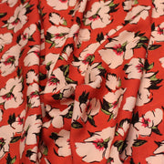 Tissu Viscose fluide SOLINE, rouge aux fleurs roses et noires - STANDARD 100 OEKO - TEX - tissuspipi.com