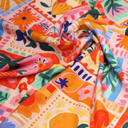 Tissu Viscose fluide Fruits en couleurs, palmiers et fleurs - COLLECTION SICILIA - STANDARD 100 OEKO - TEX - tissuspipi.com