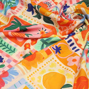 Tissu Viscose fluide Fruits en couleurs, palmiers et fleurs - COLLECTION SICILIA - STANDARD 100 OEKO - TEX - tissuspipi.com
