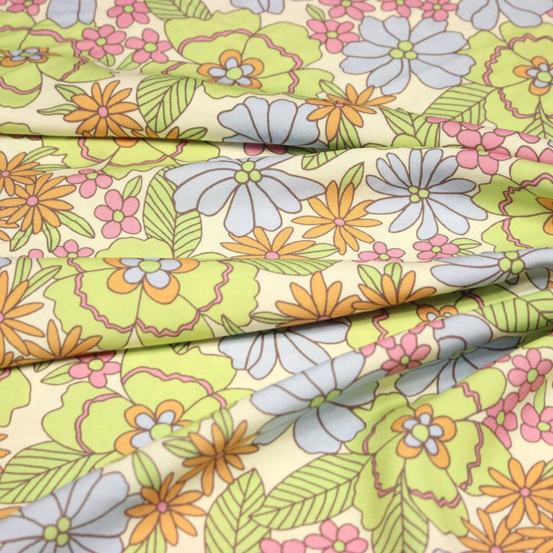 Tissu Viscose fluide floral Seventies pastel - STANDARD 100 OEKO - TEX - tissuspipi.com