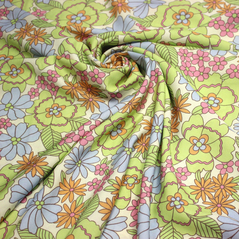 Tissu Viscose fluide floral Seventies pastel - STANDARD 100 OEKO - TEX - tissuspipi.com