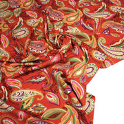 Tissu Viscose fluide ANJALI motif cachemire multicolore fond rouge – STANDARD 100 OEKO - TEX - tissuspipi.com