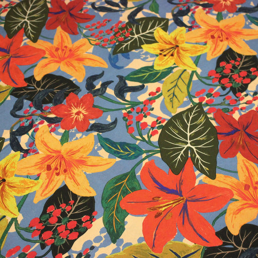 Tissu Viscose fluide MADIDI, aux fleurs de lys multicolores - STANDARD 100 OEKO - TEX - tissuspipi.com
