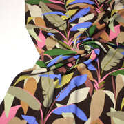 Tissu Viscose fluide FLOR DE SOL floral tropical chocolat vert bleu rose - STANDARD 100 OEKO - TEX - tissuspipi.com