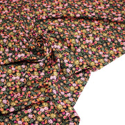 Tissu Viscose fluide JOLI petit fleuri rose ocre vert fond noir – STANDARD 100 OEKO - TEX - tissuspipi.com