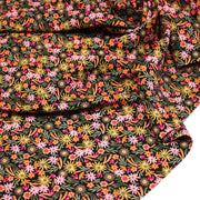Tissu Viscose fluide JOLI petit fleuri rose ocre vert fond noir – STANDARD 100 OEKO - TEX - tissuspipi.com
