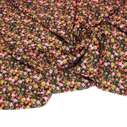 Tissu Viscose fluide JOLI petit fleuri rose ocre vert fond noir – STANDARD 100 OEKO - TEX - tissuspipi.com