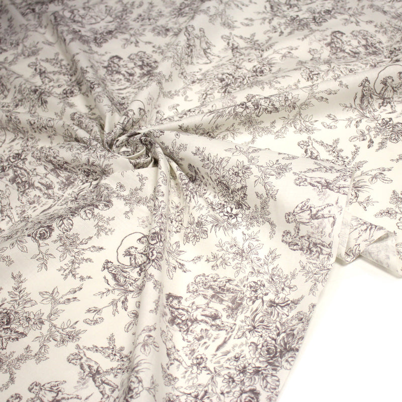 Tissu coton renforcé TOILE DE JOUY LES BAMBINS, grande largeur 280cm : bleu ou grège - OEKO - TEX - tissuspipi.com